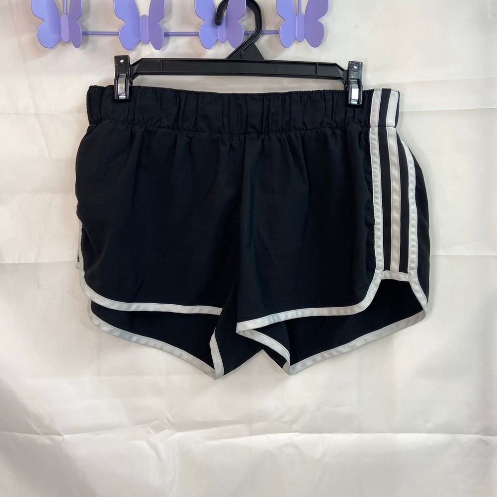 Adidas women's black white striped pull‎ on athletic activewear sports shorts